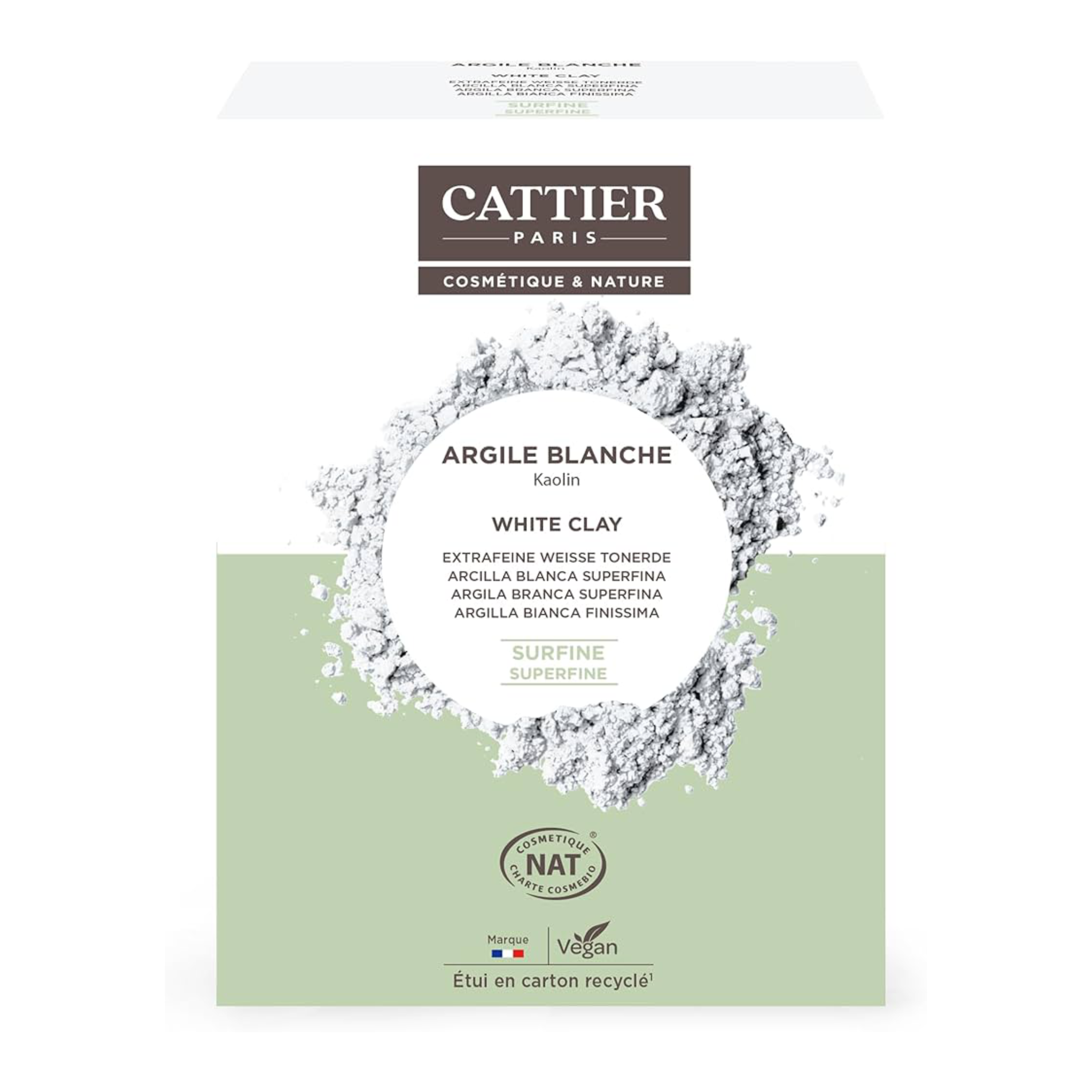 Boîte d’argile blanche surfine BIO Cattier pour peaux sèches et sensibles 200 g Boîte d’argile blanche surfine BIO Cattier pour peaux sèches et sensibles 200 g