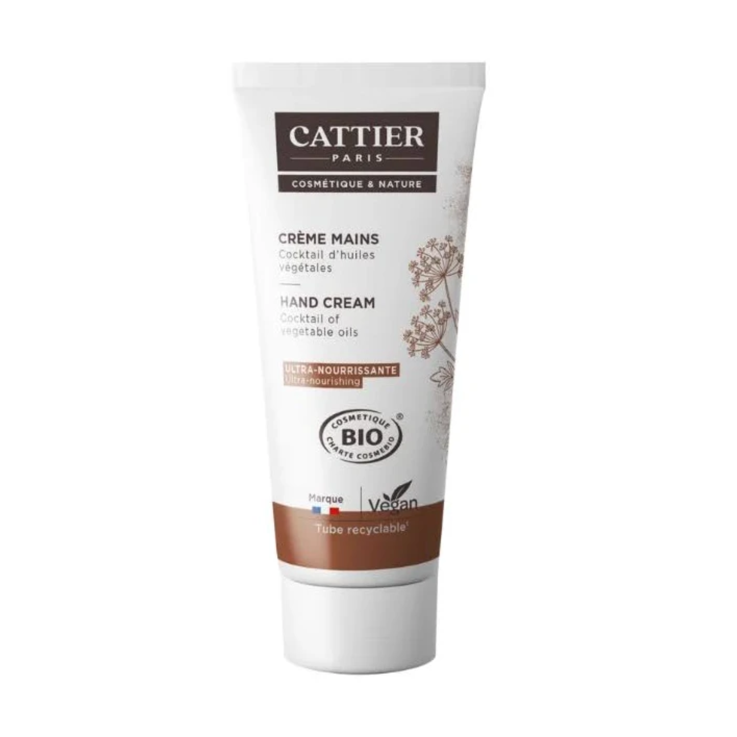 Tube de crème mains ultra-nourrissante bio Cattier 75 ml, soin réparateur pour mains sèches Tube de crème mains ultra-nourrissante bio Cattier 75 ml, soin réparateur pour mains sèches