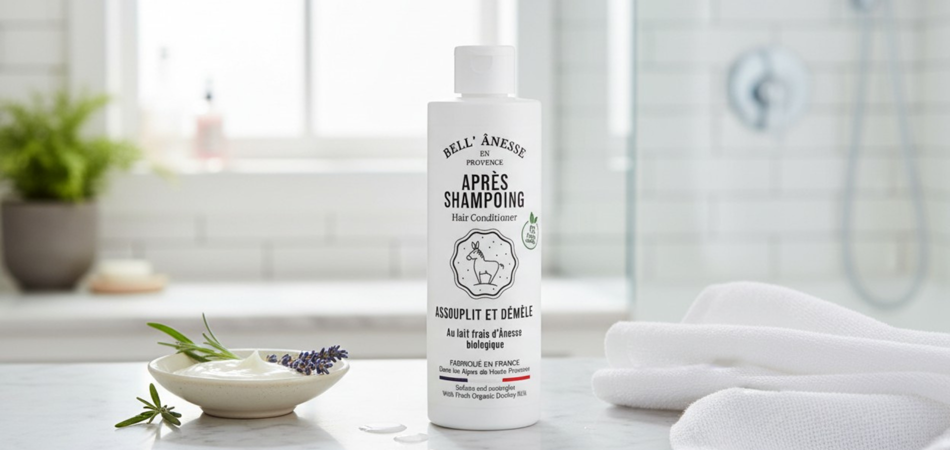 après shampooing dans une salle de bain