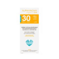 Tube de crème solaire hypoallergénique SPF30 Alphanova 30 g pour peaux sensibles et bio