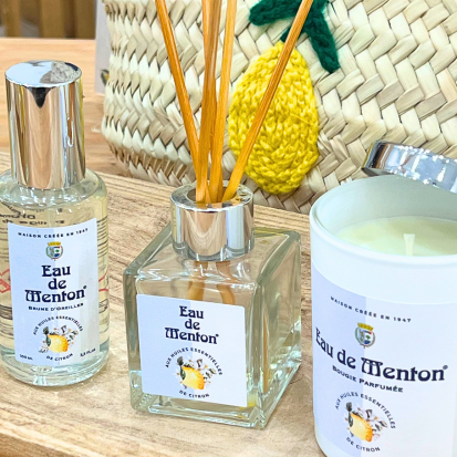 Gamme Eau de Menton : bougies parfumées et diffuseurs d’ambiance inspirés des agrumes méditerranéens
