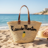 Panier de plage souple en paille tressée – brodé à la main “Eau de Menton”